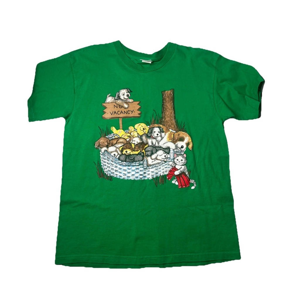 Vtg Green Puppy Dog Tshirt "No‎ Vacancy" Basic Editions Size Large
